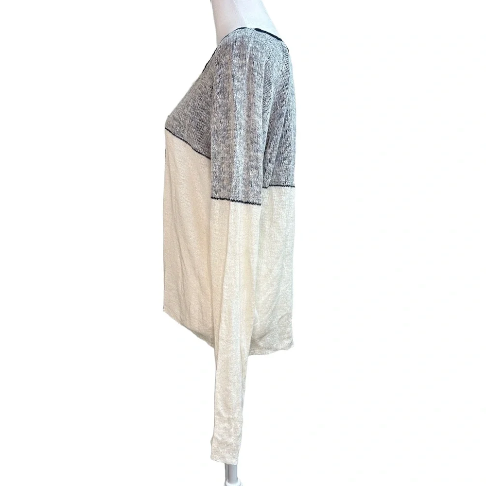 Sita Murt Women Colorblock Linen‎ Blend Knit Sweater Cream Gray Size 42 US 10